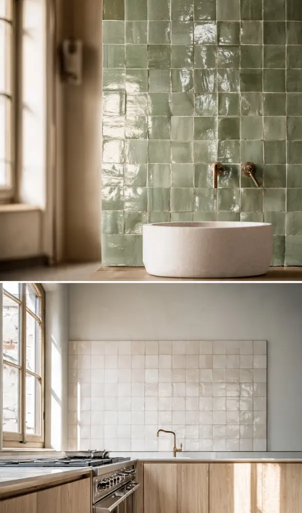 The Fassi Sage Green Zellige – Authentic Hand-Chiseled Glazed Terracotta Tiles (10x10 cm) 2.webp