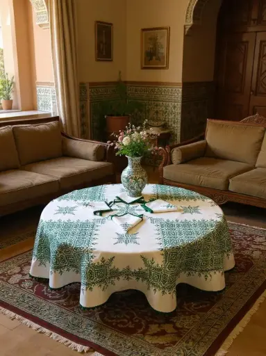 [Dar Maalma 01] The "Rorza" Heritage Tablecloth – Hand-Embroidered Cotton & Pure Silk