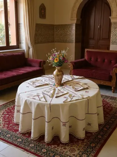 [Dar Maalma 03] Nappe haute couture brodée à la main – Coton de qualité supérieure & soie fine