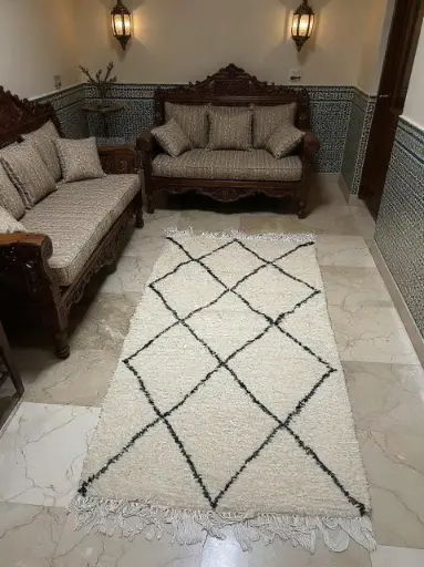 [Dar Maalma 10] سجادة «خريبكة» المخططة بتصميم بسيط  صوف مغربي خالص منسوج يدويًا