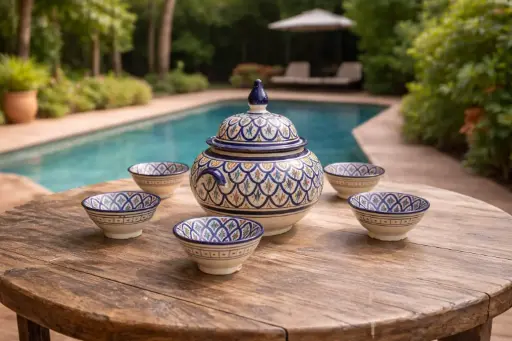 [Dar Maalma 34] Service de table “Banquet du Sultan” – Soupière artisanale et bols en terre cuite façonnés à la main