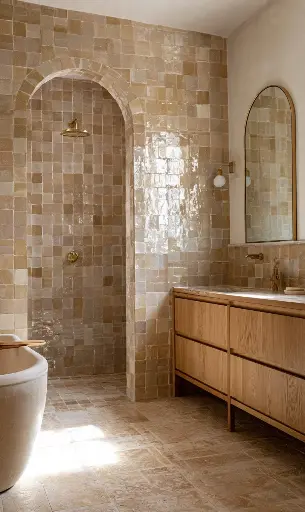 [Imperial Fez Zellige 04] Zellige Fassi en argile naturelle – Carreaux marocains traditionnels en terre cuite façonnés à la main aux teintes taupe, beige et sable (10 x 10 cm)